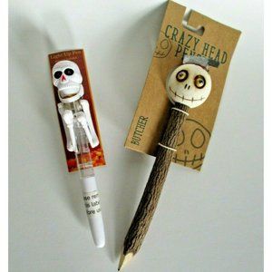 2 Halloween theme pen Crazy Head Butcher pencil skeleton skull light up action